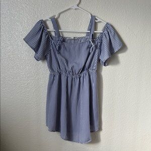 Blue and White Striped Off-Shoulder Dress